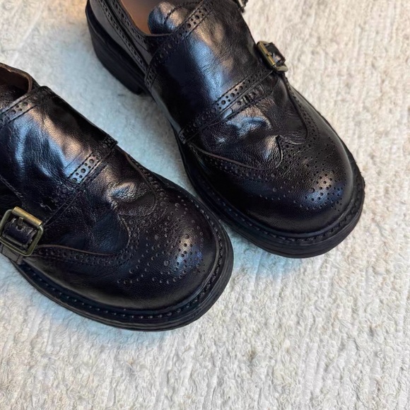 Black Leather Oxford Loafers Shoes - Picture 4 of 6